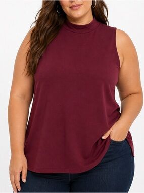 Torrid Sleeveless Mock Neck Tank Top Burgundy Maroon Soft Stretchy Size 2